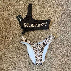 Playboy Black and Leopard Bikini Set